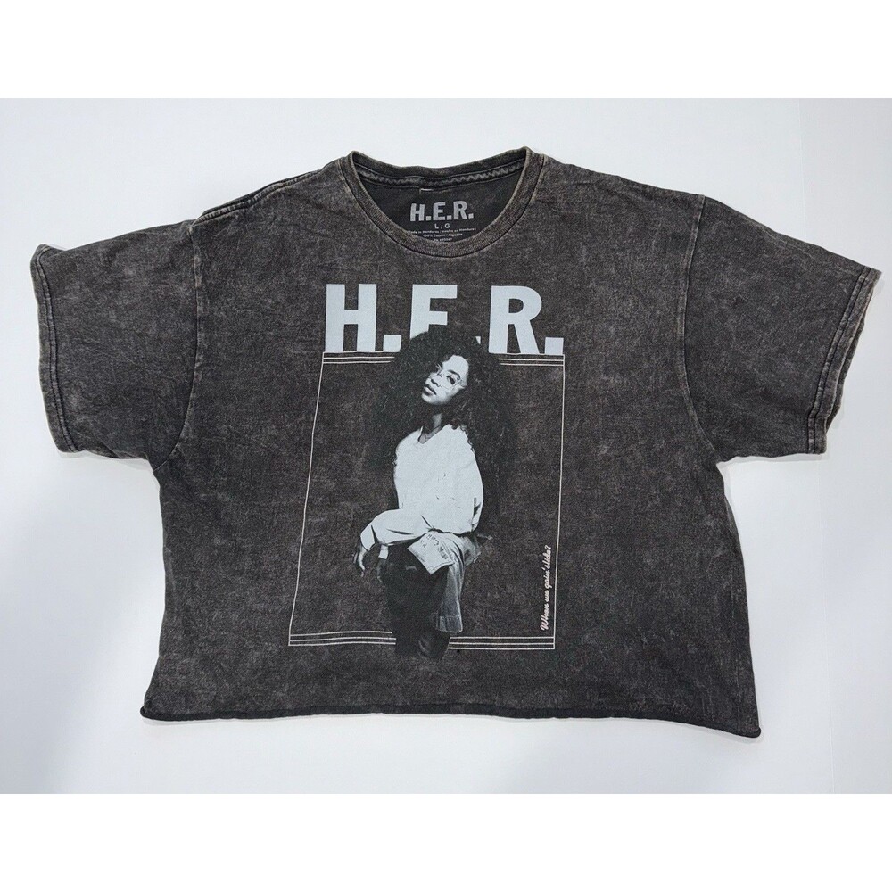H.E.R Crop Top Faded And Thrashed Size Large 100%‎ Cotton